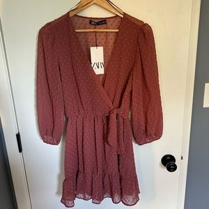 Zara Swiss Dot Mini Wrap Dress